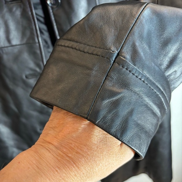 DANIER Sz L Long Line Button Closure Leather Jacket With Pockets and Funnel Neck - Picture 7 of 11